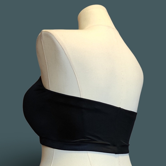 Elegant Black Strapless Bandeau Wireless Bra 42DD Goth Burlesque Halter Romantic - Picture 3 of 8